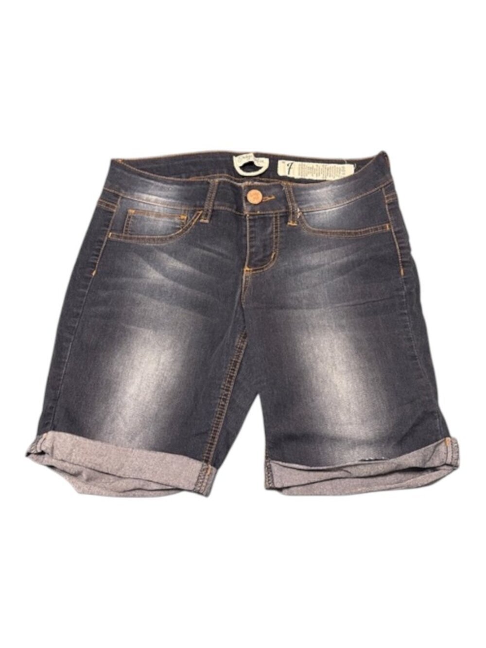 Indigo Rein Rolled-Hem Denim Shorts Women's Size 7 Dark Blue Stretchy Western